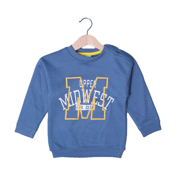 TEAL BLUE "MID WEST" PRINTED FLEECE FABRIC SWEATSHIRT